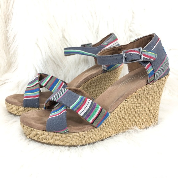 Toms Shoes - Toms Serape denim striped wedge sandal. Size 8